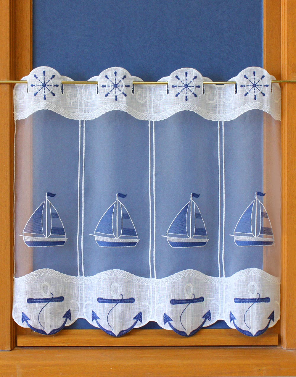 rideau blanc avec motif maritime moderne et transparent Delindo Lifestyle® Rideau brise-bise pour cuisine 45 x 85 cm salle de bain et chambre denfant 